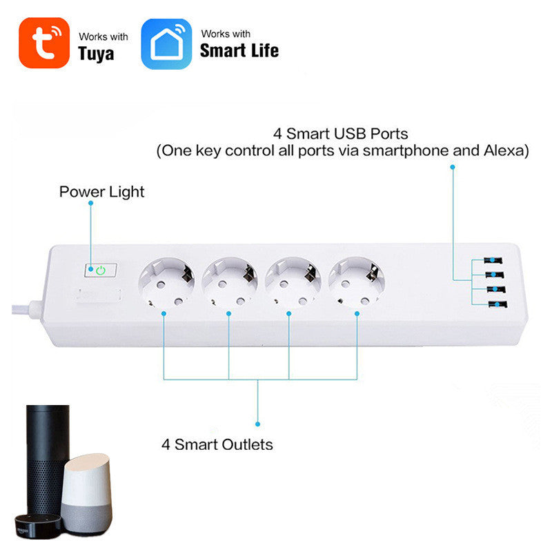 Tuya Smart Power Strip Remote APP Sub-control European Smart Wiring Board Supports Alexa Voice - Jay Store